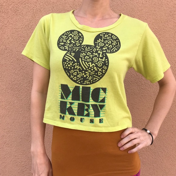Disney Tops - M I C K E Y Mickey Lime Green Cropped Tee Disney Tops - M I C K E Y Mickey Lime Green Cropped Tee